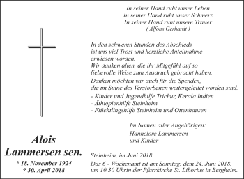 Traueranzeige von Alois Lammersen von Westfalen-Blatt