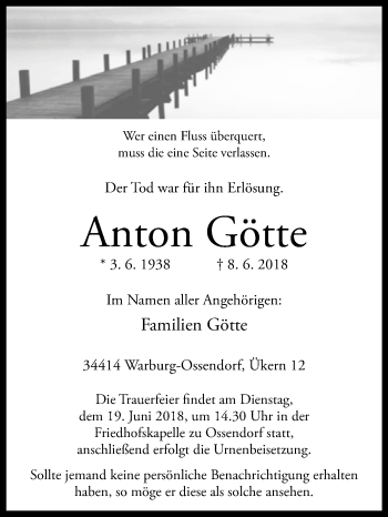 Traueranzeige von Anton Götte von Westfalen-Blatt