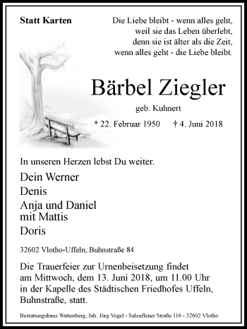 Traueranzeige von Bärbel Ziegler von Westfalen-Blatt