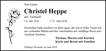 Traueranzeige von Christel Heppe von Westfalen-Blatt