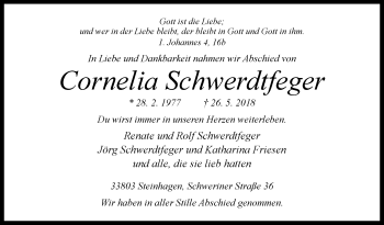 Traueranzeige von Cornelia Schwerdtfeger von Westfalen-Blatt
