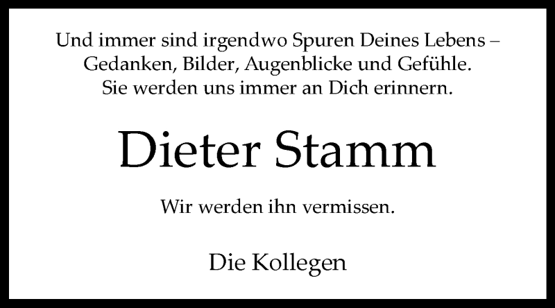  Traueranzeige für Dieter Stamm vom 13.06.2018 aus Westfalen-Blatt