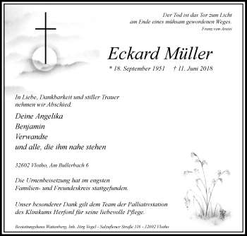 Traueranzeige von Eckard Müller von Westfalen-Blatt