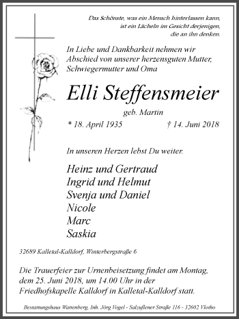 Traueranzeige von Elli Steffensmeier von Westfalen-Blatt