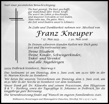 Traueranzeige von Franz Kneuper von Westfalen-Blatt