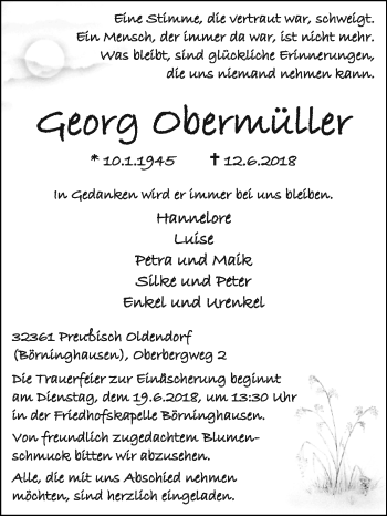 Traueranzeige von Georg Obermüller von Westfalen-Blatt