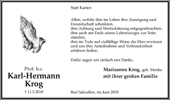 Traueranzeige von Karl-Hermann Krog von Westfalen-Blatt