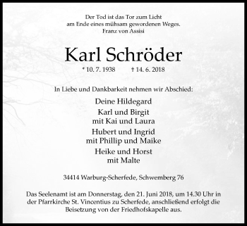 Traueranzeige von Karl Schröder von Westfalen-Blatt