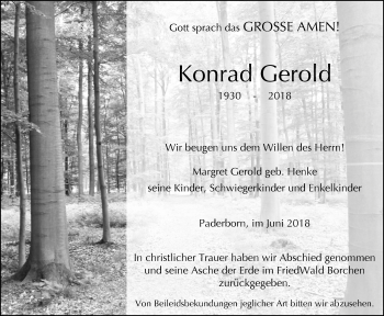 Traueranzeige von Konrad Gerold von Westfalen-Blatt