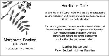 Traueranzeige von Margarete Beckert von Westfalen-Blatt