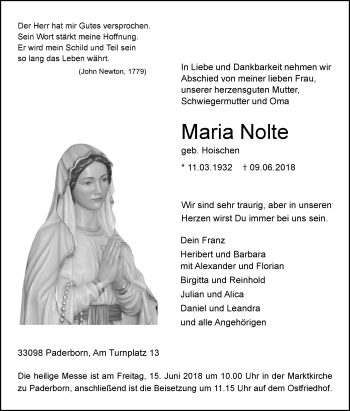 Traueranzeige von Maria Nolte von Westfalen-Blatt