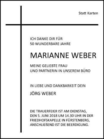 Traueranzeige von Marianne Weber von Westfalen-Blatt