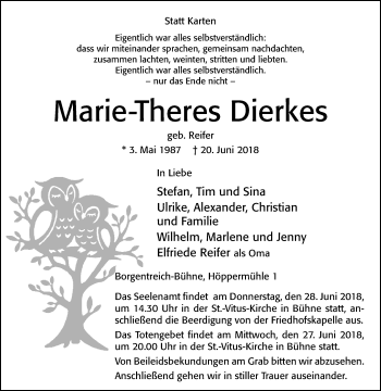 Traueranzeige von Marie-Theres Dierkes von Westfalen-Blatt