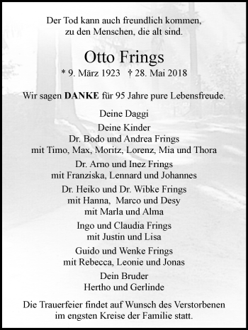 Traueranzeige von Otto Frings von Westfalen-Blatt