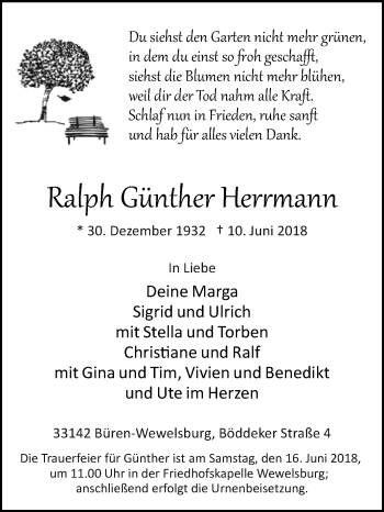 Traueranzeige von Ralph Günther Herrmann von Westfalen-Blatt