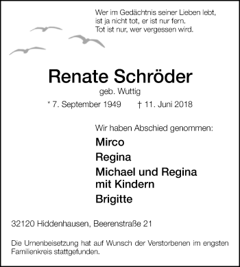 Traueranzeige von Renate Schröder von Westfalen-Blatt