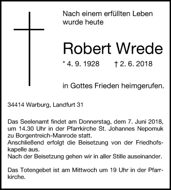 Traueranzeige von Robert Wrede von Westfalen-Blatt