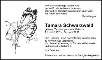 Traueranzeige von Tamara Schwarzwald von Westfalen-Blatt