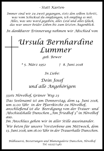 Traueranzeige von Ursula Bernhardine Lummer von Westfalen-Blatt