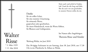 Traueranzeige von Walter Risse von Westfalen-Blatt