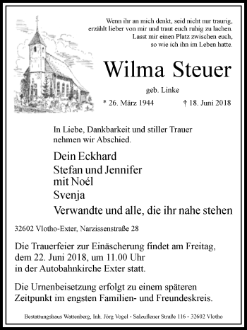 Traueranzeige von Wilma Steuer von Westfalen-Blatt