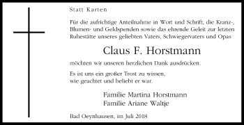 Traueranzeige von Claus F. Horstmann von Westfalen-Blatt