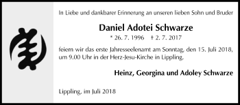 Traueranzeige von Daniel Adotei Schwarze von Westfalen-Blatt