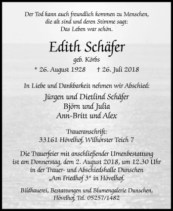 Traueranzeige von Edith Schäfer von Westfalen-Blatt
