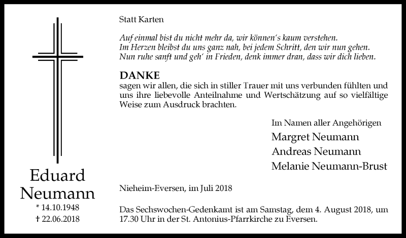  Traueranzeige für Eduard Neumann vom 28.07.2018 aus Westfalen-Blatt