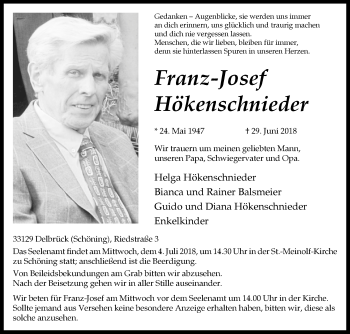 Traueranzeige von Franz-Josef Hökenschnieder von Westfalen-Blatt