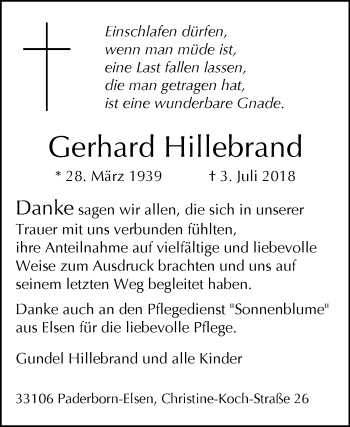 Traueranzeige von Gerhard Hillebrand von Westfalen-Blatt