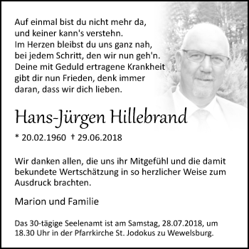 Traueranzeige von Hans-Jürgen Hillebrand von Westfalen-Blatt