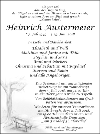 Traueranzeige von Heinrich Austermeier von Westfalen-Blatt