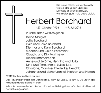Traueranzeige von Herbert Borchard von Westfalen-Blatt