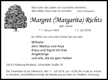 Traueranzeige von Margret Richts von Westfalen-Blatt