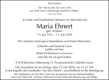 Traueranzeige von Maria Ehnert von Westfalen-Blatt