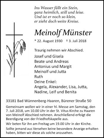 Traueranzeige von Meinolf Münster von Westfalen-Blatt