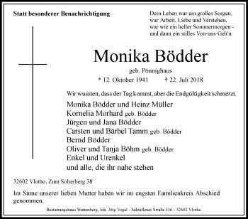 Traueranzeige von Monika Bödder von Westfalen-Blatt