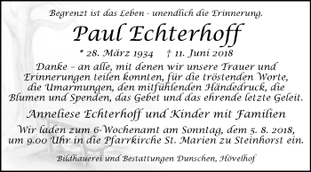 Traueranzeige von Paul Echterhoff von Westfalen-Blatt