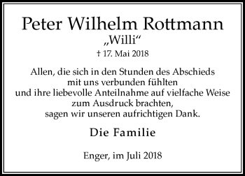 Traueranzeige von Peter Wilhelm Rottmann von Westfalen-Blatt
