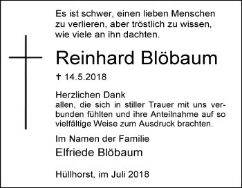 Traueranzeige von Reinhard Blöbaum von Westfalen-Blatt