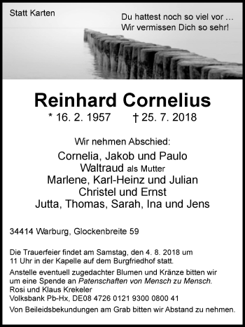 Traueranzeige von Reinhard Cornelius von Westfalen-Blatt
