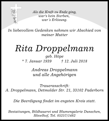 Traueranzeige von Rita Droppelmann von Westfalen-Blatt