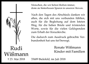 Traueranzeige von Rudi Wißmann von Westfalen-Blatt