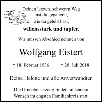 Traueranzeige von Wolfgang Eistert von Westfalen-Blatt