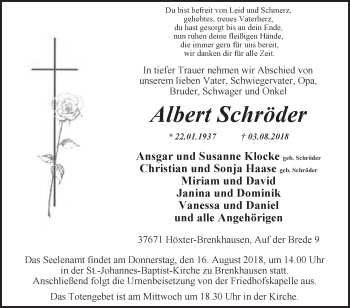 Traueranzeige von Albert Schröder von Westfalen-Blatt