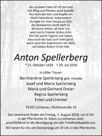 Traueranzeige von Anton Spellerberg von Westfalen-Blatt