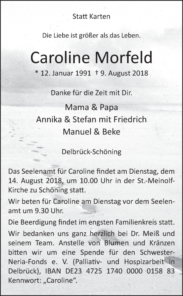  Traueranzeige für Caroline Morfeld vom 11.08.2018 aus Westfalen-Blatt