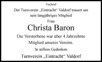 Traueranzeige von Christa Baron von Westfalen-Blatt