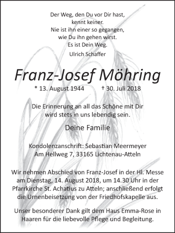 Traueranzeige von Franz-Josef Möhring von Westfalen-Blatt